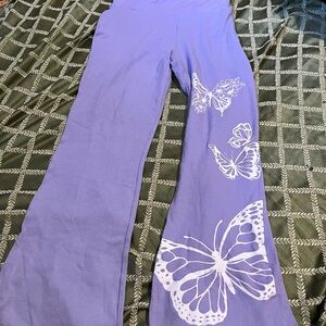 Purple Pants with White Butterfly Design